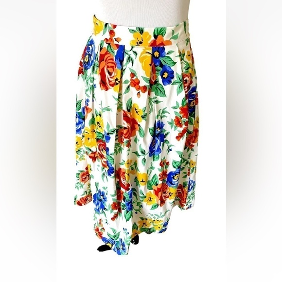 Vintage Dresses & Skirts - Women Vintage Sz Small Skirt Pleated Midi A Line Vtg 60s 70s White Floral Zip